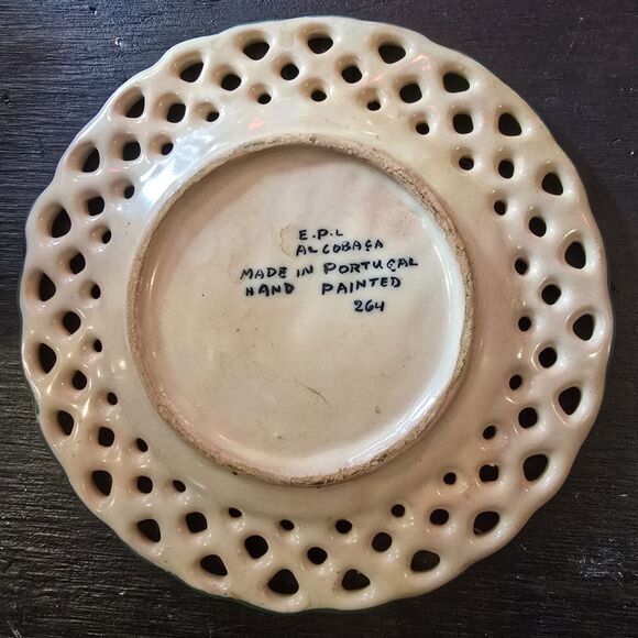 2 Hand Painted Plates Latticework Edges Coastal Scenes EPL Portugal 6.5" dia - Picture 3 of 5